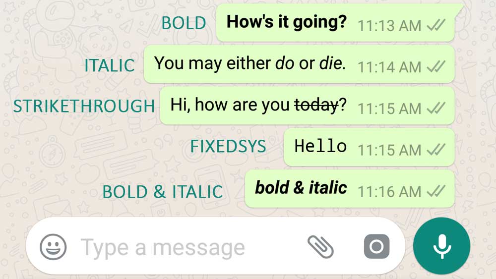 WhatsApp Font Style Bold Italic Strikethrough FixedSys Etc 